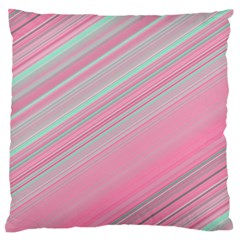 Turquoise And Pink Striped Large Flano Cushion Case (one Side) by SpinnyChairDesigns