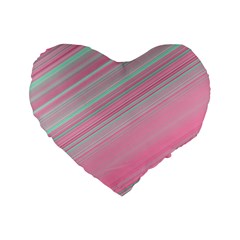 Turquoise And Pink Striped Standard 16  Premium Flano Heart Shape Cushions by SpinnyChairDesigns