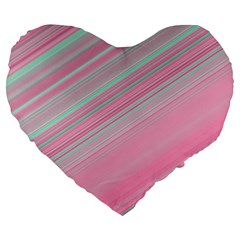 Turquoise And Pink Striped Large 19  Premium Flano Heart Shape Cushions by SpinnyChairDesigns