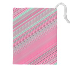 Turquoise And Pink Striped Drawstring Pouch (4xl) by SpinnyChairDesigns