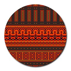 Boho Aztec Rust Orange Color Stripes Round Mousepads by SpinnyChairDesigns