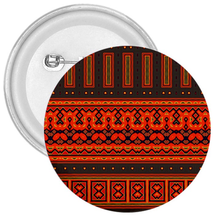 Boho Aztec Rust Orange Color Stripes 3  Buttons