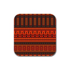 Boho Aztec Rust Orange Color Stripes Rubber Square Coaster (4 Pack)  by SpinnyChairDesigns