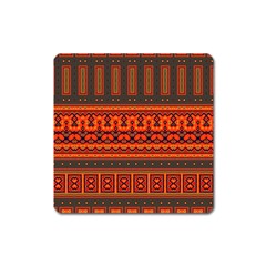 Boho Aztec Rust Orange Color Stripes Square Magnet by SpinnyChairDesigns