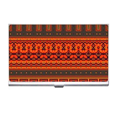 Boho Aztec Rust Orange Color Stripes Business Card Holder by SpinnyChairDesigns