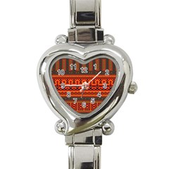 Boho Aztec Rust Orange Color Stripes Heart Italian Charm Watch by SpinnyChairDesigns