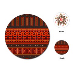 Boho Aztec Rust Orange Color Stripes Playing Cards Single Design (round) by SpinnyChairDesigns