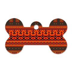 Boho Aztec Rust Orange Color Stripes Dog Tag Bone (two Sides) by SpinnyChairDesigns