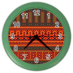 Boho Aztec Rust Orange Color Stripes Color Wall Clock by SpinnyChairDesigns