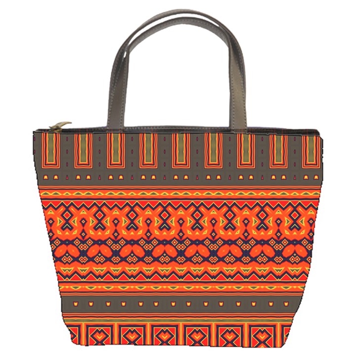 Boho Aztec Rust Orange Color Stripes Bucket Bag