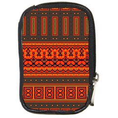 Boho Aztec Rust Orange Color Stripes Compact Camera Leather Case by SpinnyChairDesigns