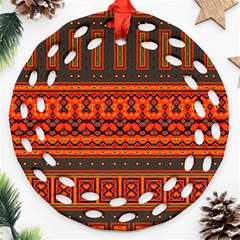 Boho Aztec Rust Orange Color Stripes Ornament (round Filigree) by SpinnyChairDesigns