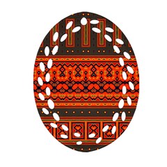 Boho Aztec Rust Orange Color Stripes Oval Filigree Ornament (two Sides) by SpinnyChairDesigns