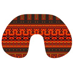 Boho Aztec Rust Orange Color Stripes Travel Neck Pillow by SpinnyChairDesigns