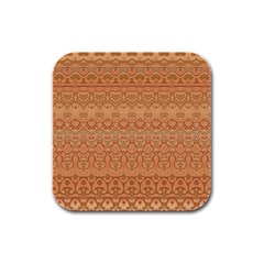 Boho Fancy Peach  Rubber Square Coaster (4 Pack)  by SpinnyChairDesigns