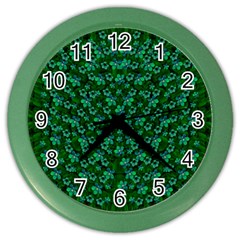 Leaf Forest And Blue Flowers In Peace Color Wall Clock by pepitasart