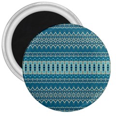 Boho Blue Teal Striped 3  Magnets by SpinnyChairDesigns