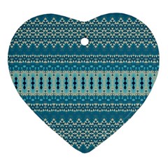 Boho Blue Teal Striped Ornament (heart) by SpinnyChairDesigns