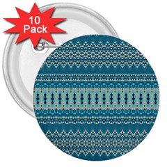 Boho Blue Teal Striped 3  Buttons (10 Pack)  by SpinnyChairDesigns