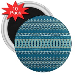 Boho Blue Teal Striped 3  Magnets (10 Pack)  by SpinnyChairDesigns