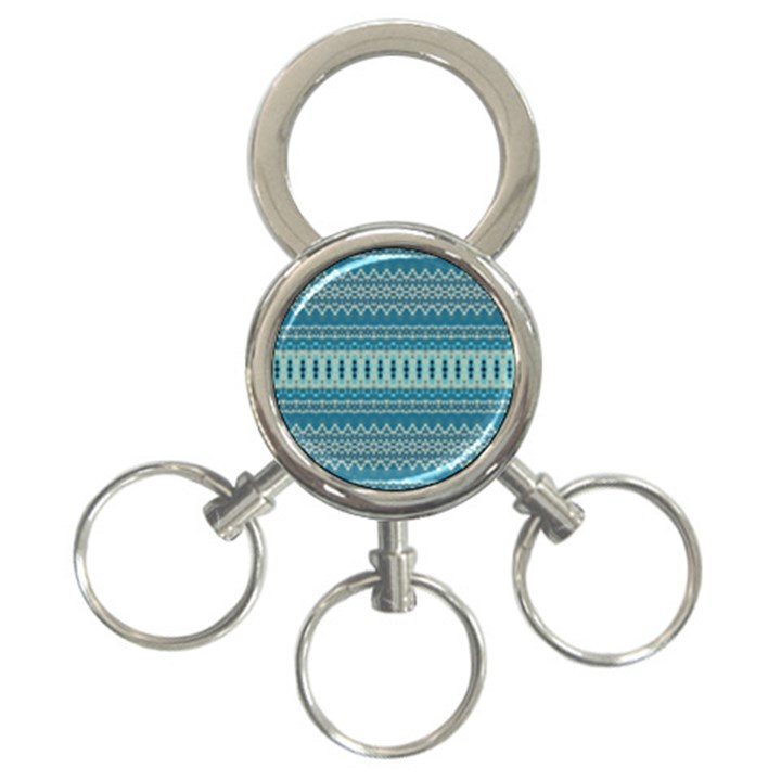 Boho Blue Teal Striped 3-Ring Key Chain