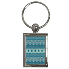 Boho Blue Teal Striped Key Chain (rectangle) by SpinnyChairDesigns