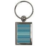 Boho Blue Teal Striped Key Chain (Rectangle) Front