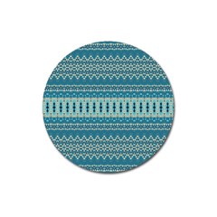 Boho Blue Teal Striped Magnet 3  (round) by SpinnyChairDesigns