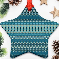 Boho Blue Teal Striped Star Ornament (two Sides) by SpinnyChairDesigns