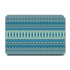 Boho Blue Teal Striped Small Doormat  by SpinnyChairDesigns