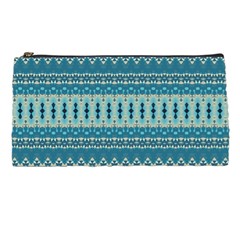 Boho Blue Teal Striped Pencil Case by SpinnyChairDesigns