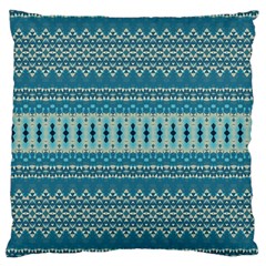 Boho Blue Teal Striped Large Cushion Case (two Sides) by SpinnyChairDesigns