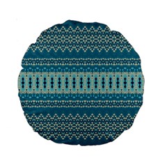 Boho Blue Teal Striped Standard 15  Premium Round Cushions by SpinnyChairDesigns