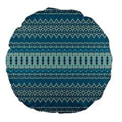 Boho Blue Teal Striped Large 18  Premium Flano Round Cushions by SpinnyChairDesigns