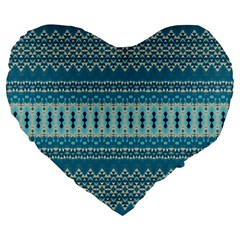 Boho Blue Teal Striped Large 19  Premium Flano Heart Shape Cushions by SpinnyChairDesigns