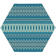 Boho Blue Teal Striped Wooden Puzzle Hexagon by SpinnyChairDesigns