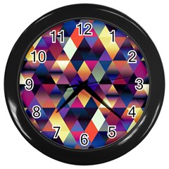 Colorful Geometric  Wall Clock (black) by SpinnyChairDesigns