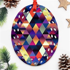 Colorful Geometric  Oval Filigree Ornament (two Sides) by SpinnyChairDesigns