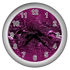 Magenta Black Swirl Wall Clock (silver) by SpinnyChairDesigns