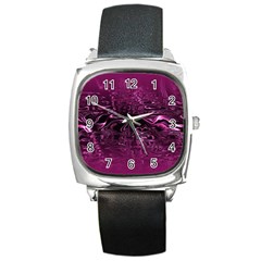 Magenta Black Swirl Square Metal Watch by SpinnyChairDesigns