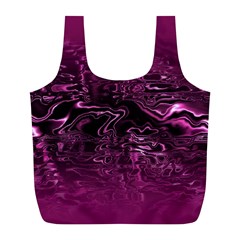 Magenta Black Swirl Full Print Recycle Bag (l) by SpinnyChairDesigns