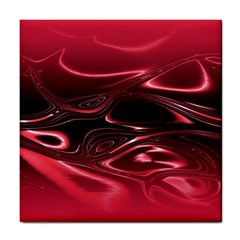 Crimson Red Black Swirl Tile Coaster by SpinnyChairDesigns