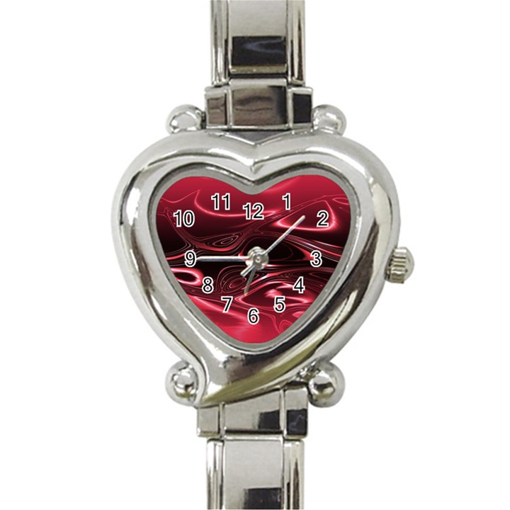 Crimson Red Black Swirl Heart Italian Charm Watch