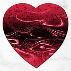 Crimson Red Black Swirl Jigsaw Puzzle (heart) by SpinnyChairDesigns