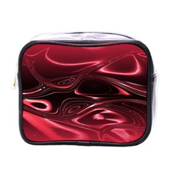 Crimson Red Black Swirl Mini Toiletries Bag (one Side) by SpinnyChairDesigns