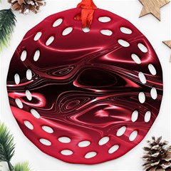 Crimson Red Black Swirl Ornament (round Filigree) by SpinnyChairDesigns