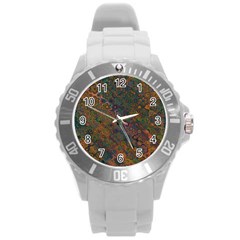 Boho Floral Pattern Round Plastic Sport Watch (l) by SpinnyChairDesigns