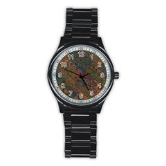 Boho Floral Pattern Stainless Steel Round Watch by SpinnyChairDesigns