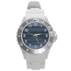 Faded Denim Blue Grey Ombre Round Plastic Sport Watch (L)