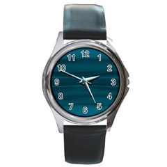 Teal Blue Ombre Round Metal Watch by SpinnyChairDesigns